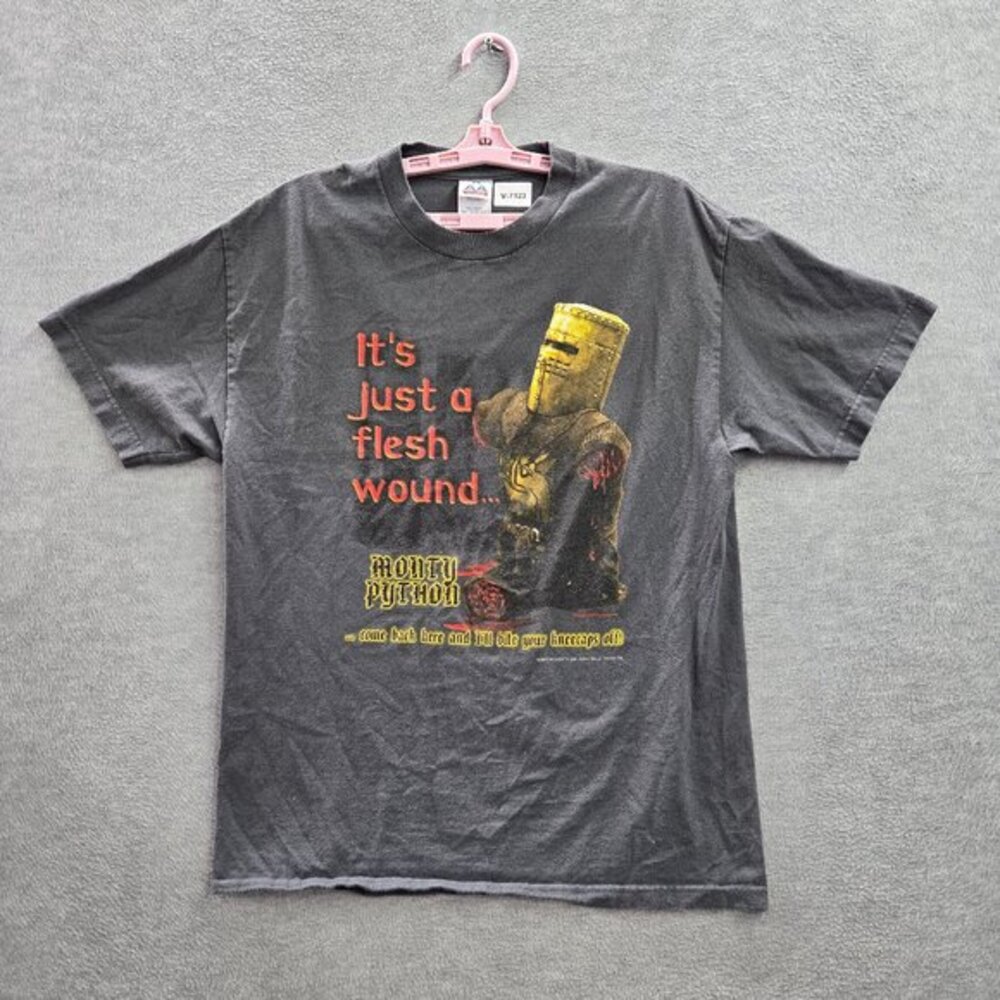 Monty Python Men Shirt L Gray Its Just A Flesh Wound Short Sleeve Y2K Tee READ